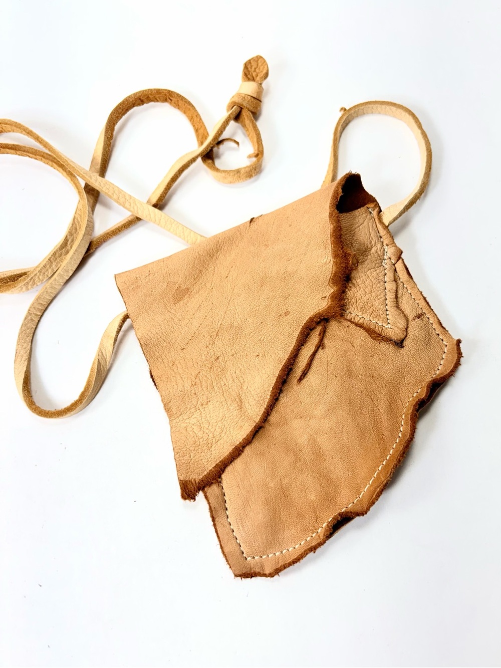 Handcrafted Leather Mini Pouch Foldover Raw Edged Mini Bag Lanyard
